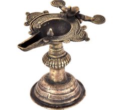 Brass Traditional Oil Lamp Peacock Figurine On Top