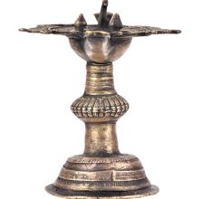 Brass Traditional Oil Lamp Peacock Figurine On Top