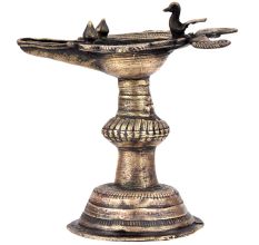 Brass Traditional Oil Lamp Peacock Figurine On Top