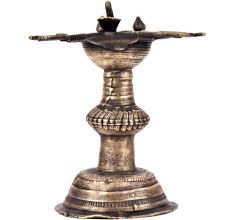 Brass Traditional Oil Lamp Peacock Figurine On Top