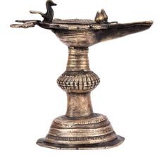 Brass Traditional Oil Lamp Peacock Figurine On Top