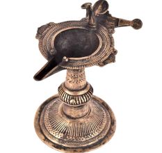Brass Oil Lamp Indian Dhokra Rare Peacock Diya Stand