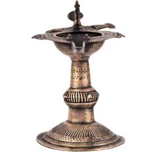 Brass Oil Lamp Indian Dhokra Rare Peacock Diya Stand