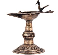 Brass Oil Lamp Indian Dhokra Rare Peacock Diya Stand