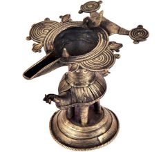 Indian Dokra Brass Oil Lamp Hand Crafted Peacock Oil Lamp