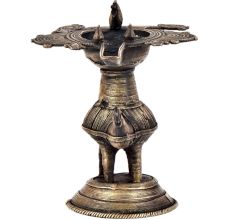 Indian Dokra Brass Oil Lamp Hand Crafted Peacock Oil Lamp