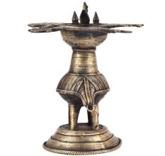 Indian Dokra Brass Oil Lamp Hand Crafted Peacock Oil Lamp