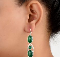 92.5 Sterling Silver Earrings Green Onyx Dangler Earrings