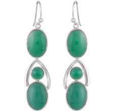 92.5 Sterling Silver Earrings Green Onyx Dangler Earrings