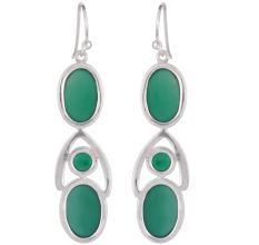 92.5 Sterling Silver Earrings Green Onyx Dangler Earrings