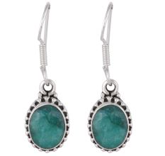 92.5 Sterling Silver Earrings With Green Onyx Eye Drop Earrrings