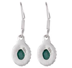 92.5 Sterling Silver Earrings With Green Onyx Eye Drop Earrrings