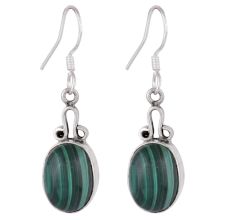 92.5 Sterling Silver Earrings  Green Malachite Drop Earrings