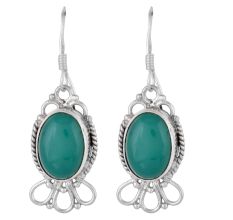92.5 Sterling Silver Earrings Green Onyx Floral Rope Hook Earrings