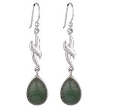 92.5 Sterling Silver Earrings Single Verde Aventurina Drop Hook Earring