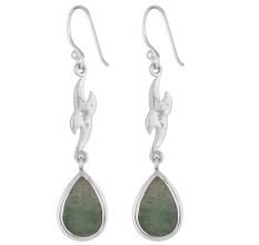 92.5 Sterling Silver Earrings Single Verde Aventurina Drop Hook Earring