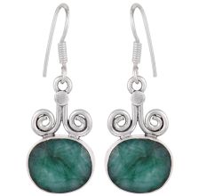 92.5 Sterling Silver Earring Green Jade Wire Hook Earrings