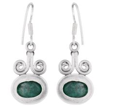 92.5 Sterling Silver Earring Green Jade Wire Hook Earrings