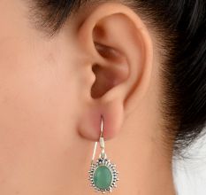 92.5 Sterling Silver Earrings Starry Chrysoprase Hook Earrings