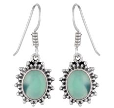 92.5 Sterling Silver Earrings Starry Chrysoprase Hook Earrings