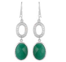 Long 92.5 Sterling silver Earrings Green Onyx Drop Earrings