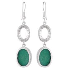 Long 92.5 Sterling silver Earrings Green Onyx Drop Earrings