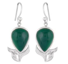 92.5 Sterling Silver Earrings Oval Green Onyx Earrings