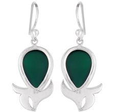 92.5 Sterling Silver Earrings Oval Green Onyx Earrings
