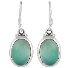 92.5 Sterling Silver Earrings Single Green Onyx Teardrop Hook Earrings