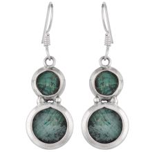 92.5 Sterling silver Earring Twin Round Green Malachite Hook Everday Earrring