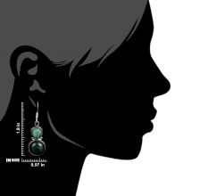 92.5 Sterling silver Earring Twin Round Green Malachite Hook Everday Earrring