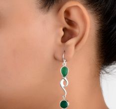92.5 Sterling Silver Earrings Geometric Design Onyx Long Earring