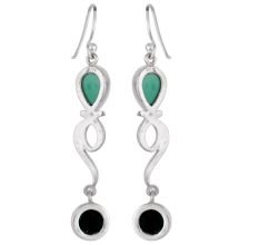 92.5 Sterling Silver Earrings Geometric Design Onyx Long Earring