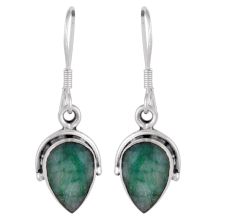92.5 Sterling Silver Earrings Chrysoprase Drop Green Gem Stone