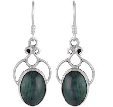 92.5 Sterling Silver Earrings Green Malachite Hanging Earrings