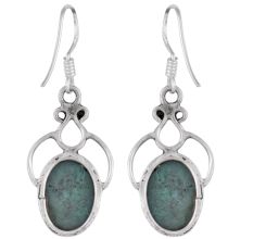 92.5 Sterling Silver Earrings Green Malachite Hanging Earrings