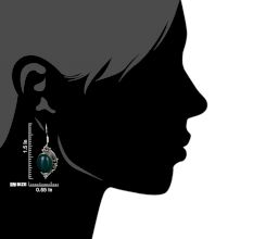 92.5 Sterling Silver Earings Half Design Oval Green Agate Earrings