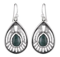 92.5 Sterling Silver Earrings Green Malachite Big Tear Drop Earings