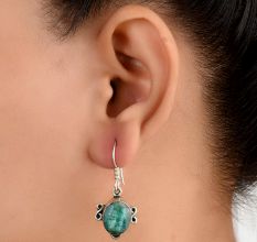 92.5 Sterling Silver Earrings Classic Green Corundum Earrings