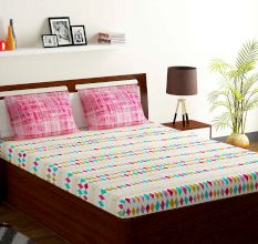 Bombay Dyeing Pink And Peach Geometric Design 120 TC Cotton Double 1 Bedsheet With 2 Pillow Covers