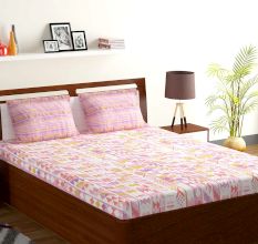 Bombay Dyeing Pink And White Abstract 120 TC Cotton Double 1 Bedsheet With 2 Pillow Covers
