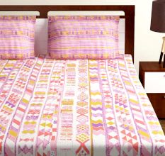 Bombay Dyeing Pink And White Abstract 120 TC Cotton Double 1 Bedsheet With 2 Pillow Covers