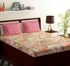 Bombay Dyeing Yellow Abstract Floral 180 TC Cotton Double 1 Bedsheet With 2 Pillow Covers