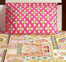 Bombay Dyeing Yellow Abstract Floral 180 TC Cotton Double 1 Bedsheet With 2 Pillow Covers