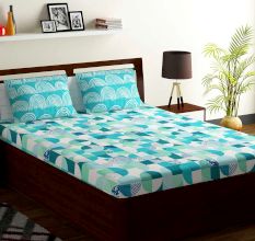 Bombay Dyeing Blue Aqua Geometric 180 TC Cotton Double 1 Bedsheet With 2 Pillow Covers