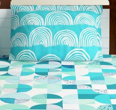 Bombay Dyeing Blue Aqua Geometric 180 TC Cotton Double 1 Bedsheet With 2 Pillow Covers