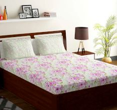 Bombay Dyeing Pink White Big Floral 180 TC Cotton Double 1 Bedsheet With 2 Pillow Covers