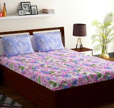 Bombay Dyeing Lavender Blue Floral 180 TC Cotton Double 1 Bedsheet With 2 Pillow Covers