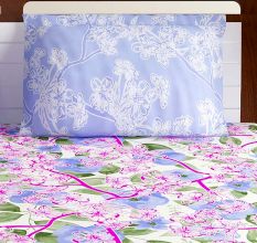 Bombay Dyeing Lavender Blue Floral 180 TC Cotton Double 1 Bedsheet With 2 Pillow Covers