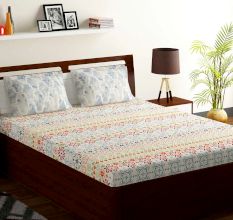 Bombay Dyeing Pink White Floral 180 TC Cotton Double 1 Bedsheet With 2 Pillow Covers